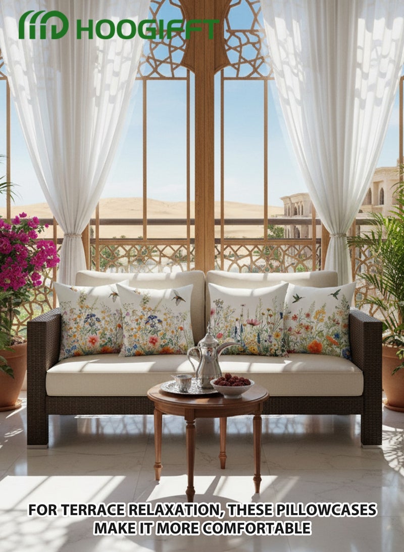 HOOGIFFT Pillow Covers Set of 4, Throw Pillow Cover, Decorative Birds and Plant Cushion Covers 45cm x 45cm,For Living Room Sofa Couch Bed Pillowcases 18x18 inches（Double sided pattern） - Image 4