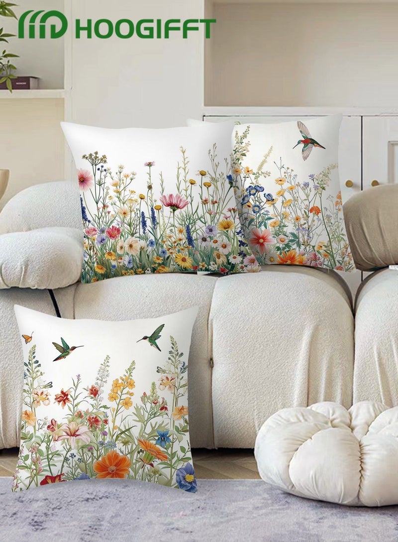 HOOGIFFT Pillow Covers Set of 4, Throw Pillow Cover, Decorative Birds and Plant Cushion Covers 45cm x 45cm,For Living Room Sofa Couch Bed Pillowcases 18x18 inches（Double sided pattern） - Image 4