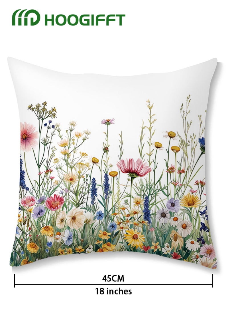 HOOGIFFT - Pillow Covers Set of 4, Throw Pillow Cover, Decorative Birds and Plant Cushion Covers 45cm x 45cm,For Living Room Sofa Couch Bed Pillowcases 18x18 inches（Double sided pattern） - Image 1