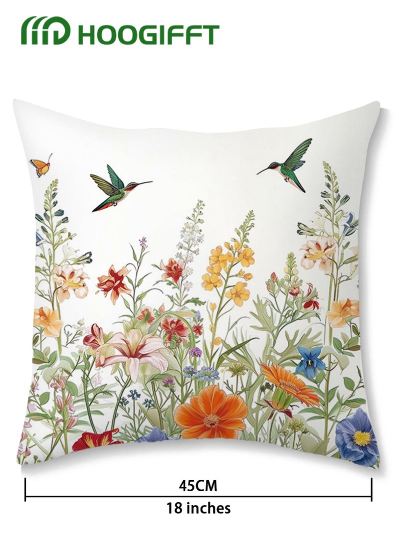 HOOGIFFT - Pillow Covers Set of 4, Throw Pillow Cover, Decorative Birds and Plant Cushion Covers 45cm x 45cm,For Living Room Sofa Couch Bed Pillowcases 18x18 inches（Double sided pattern） - Image 1