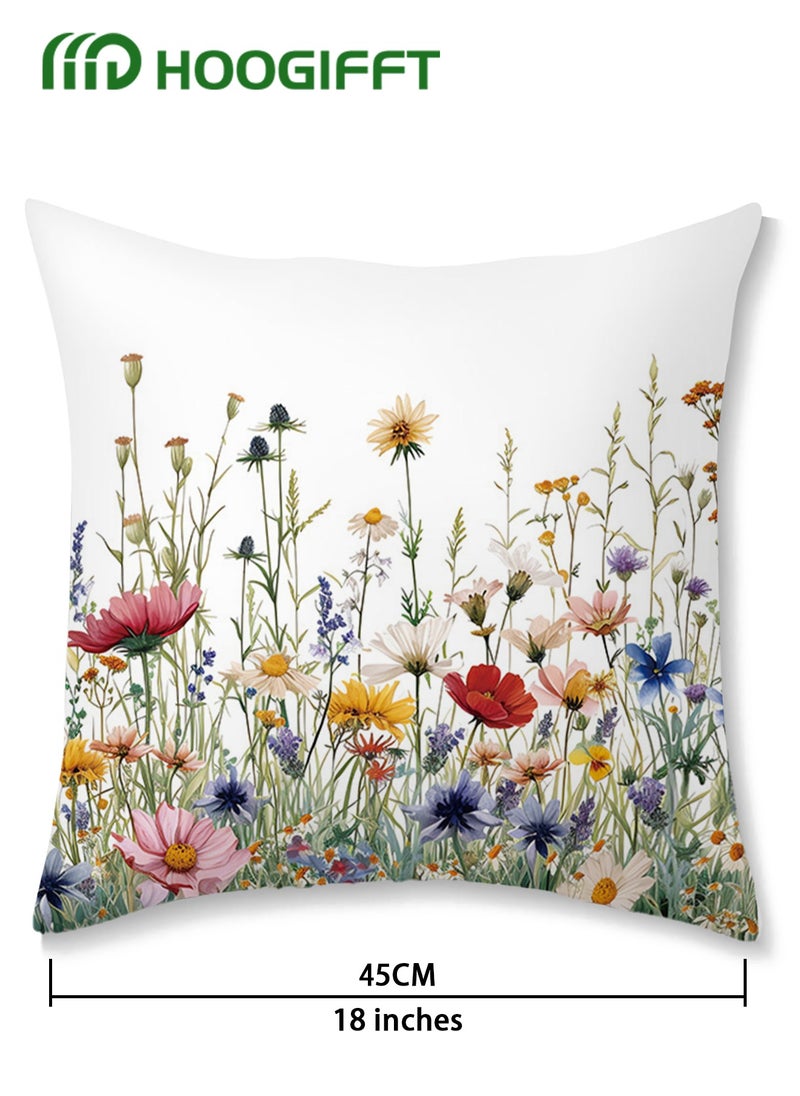 HOOGIFFT - Pillow Covers Set of 4, Throw Pillow Cover, Decorative Birds and Plant Cushion Covers 45cm x 45cm,For Living Room Sofa Couch Bed Pillowcases 18x18 inches（Double sided pattern） - Image 1
