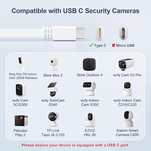 Itramax Flat USB C Extension Cable 20FT/2Pack,Extra Long USB A to USBC Power Charging Cord for Blink Outdoor 4/Mini 2 2K+,Ring Pan-Tilt Indoor Cam,eufy Cam S3 Pro,SoloCam S340/S220,EZVIZ H6,Tapo C120 - Image 4