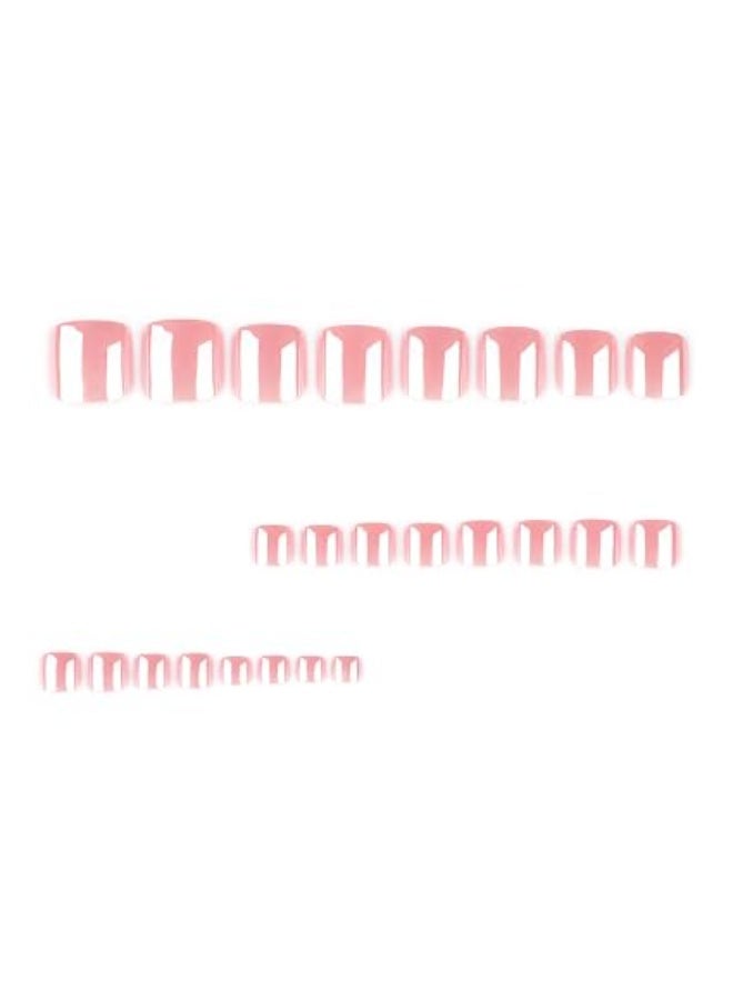 Short press-on toenails in beige, nude, and pink; chrome false toenails; reusable glitter nails; nail polish for women; glossy finish. - Image 2