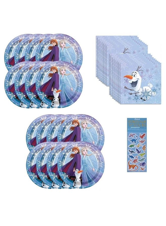 Unique Frozen Princess Elsa Anna Party Supplies Bundle Pack Includes 16 Dessert Plates 16 Napkins - Image 2