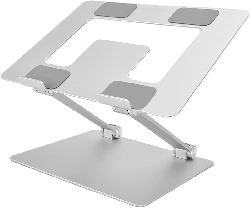 Laptop Stand Portable Aluminum Alloy Notebook Riser Silver, Foldable Computer Cooling Holder - Height Adjustable, Heat Dissipation, Ergonomic Design for PC Laptop - Image 1