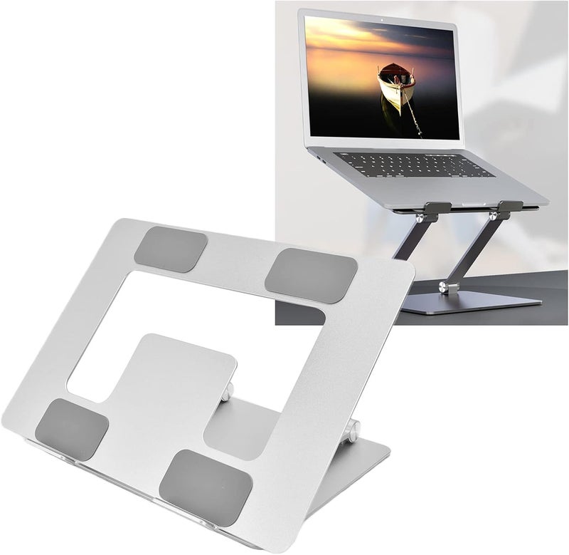Laptop Stand Portable Aluminum Alloy Notebook Riser Silver, Foldable Computer Cooling Holder - Height Adjustable, Heat Dissipation, Ergonomic Design for PC Laptop - Image 5