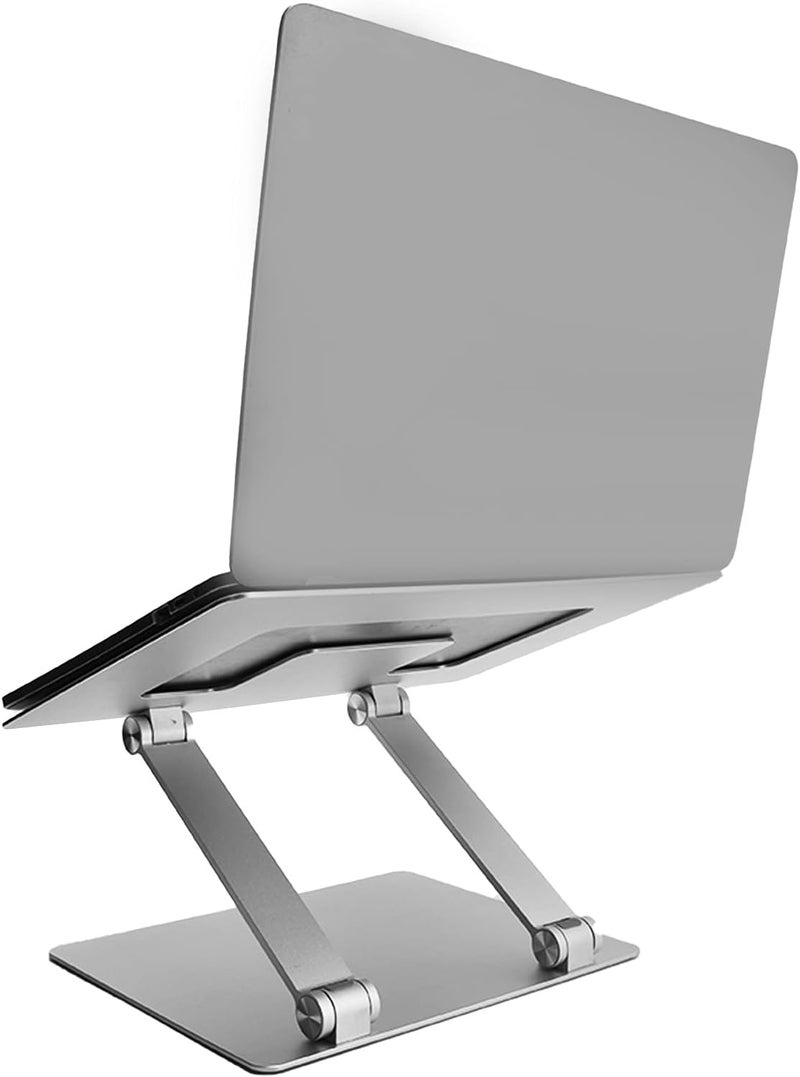 Laptop Stand Portable Aluminum Alloy Notebook Riser Silver, Foldable Computer Cooling Holder - Height Adjustable, Heat Dissipation, Ergonomic Design for PC Laptop - Image 3