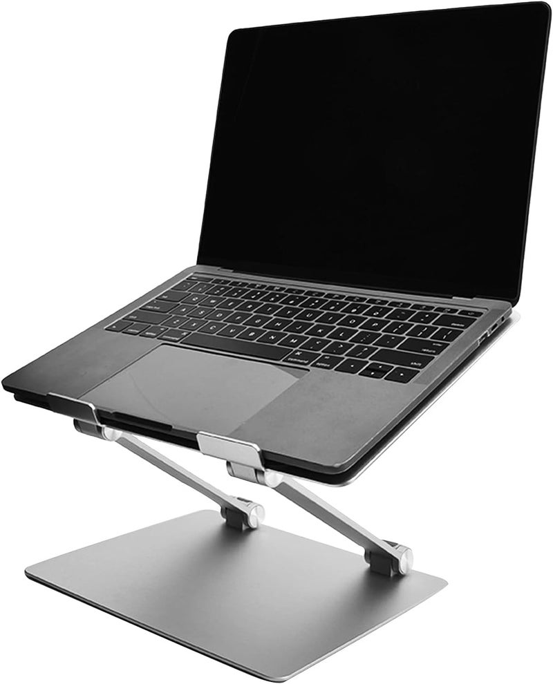 Laptop Stand Portable Aluminum Alloy Notebook Riser Silver, Foldable Computer Cooling Holder - Height Adjustable, Heat Dissipation, Ergonomic Design for PC Laptop - Image 2