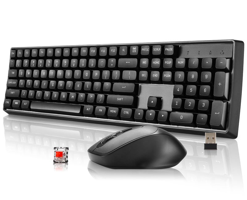 darkFlash Wireless Mechanical Keyboard and Mouse for Office 106 Keys FullSize Keyboard and Mouse Combo Linear Red Switches for WindowsMac Computer Office Desktop LaptopGK104 Black