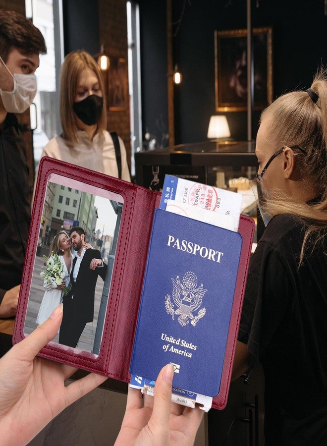 Herain Passport Holder, Passport Cover, Passport Wallet, for Family Women Men, Passport Case, Passport Book Protector, Passport and Vaccine Card Holder Combo, Travel Essentials, A-dark blue & wine - Image 3