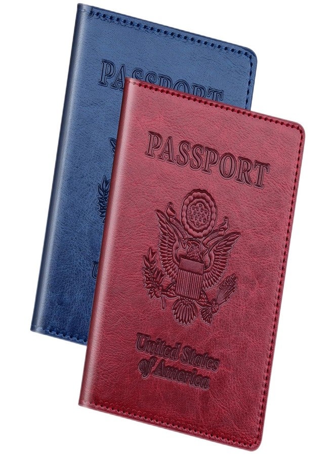 Herain Passport Holder, Passport Cover, Passport Wallet, for Family Women Men, Passport Case, Passport Book Protector, Passport and Vaccine Card Holder Combo, Travel Essentials, A-dark blue & wine - Image 1