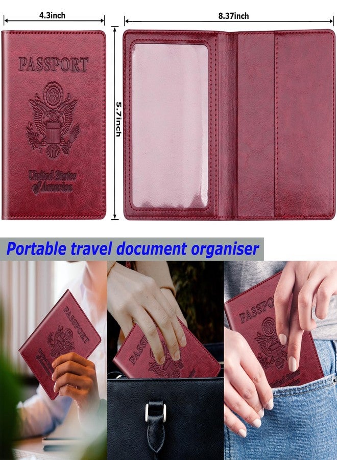 Herain Passport Holder, Passport Cover, Passport Wallet, for Family Women Men, Passport Case, Passport Book Protector, Passport and Vaccine Card Holder Combo, Travel Essentials, A-dark blue & wine - Image 2