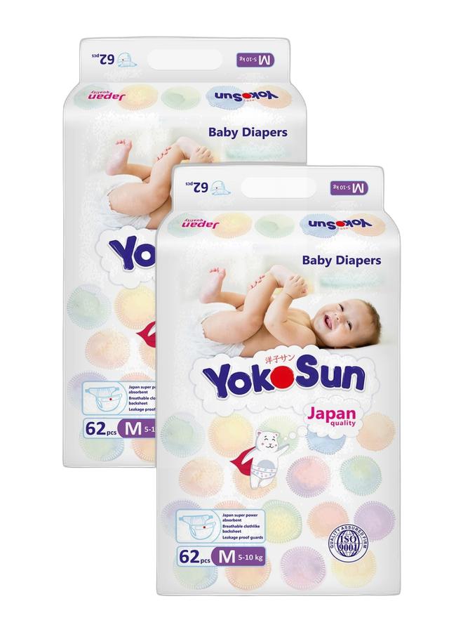 يوكوصن حفاضات يوكو صن للأطفال، مقاس 3 / M (5–10 كغ)، 62 قطعة × عبوتين – ناعمة جدًا، مضادة للحساسية، بتكنولوجيا يابانية لراحة الطفل، مانعة للتسرب مع حماية الجفاف لمدة 12 ساعة - Image 1