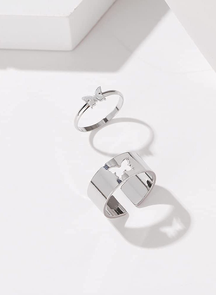 Couples Rings, Butterfly Love Wedding Ring Set, Matching Stainless Steel Couple Jewelry for Engagement (2PCS) - Image 3