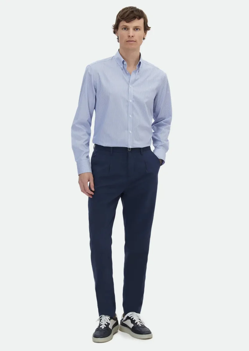 RAMSEY Navy Blue Weaving Jogging Fit Casual Cotton Blended Trousers