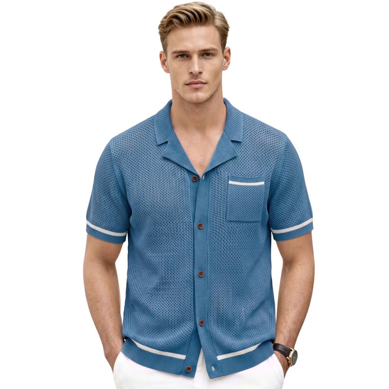 Men's Casual Short Sleeve Knitted Polo Shirt - Image 1