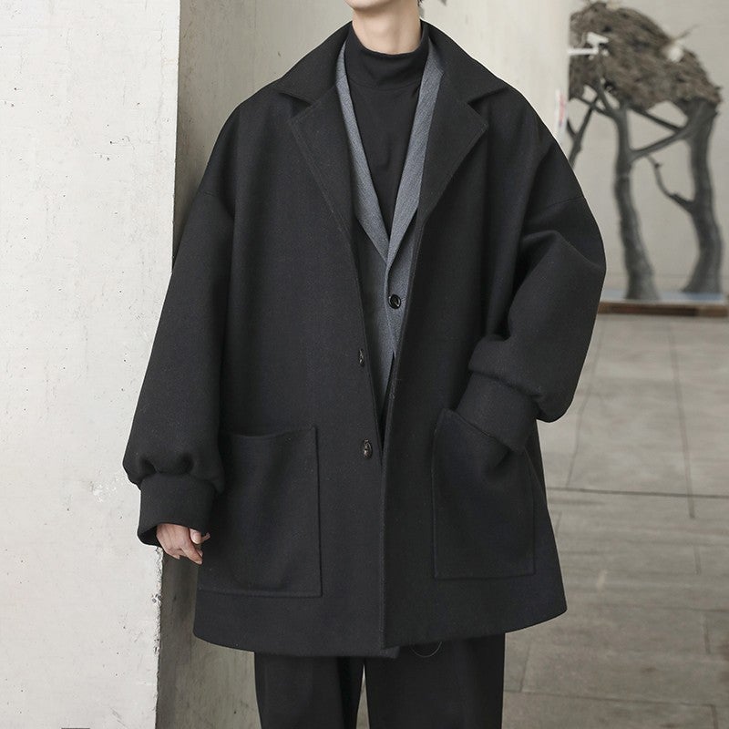 Woolen Coat Men'S Autumn New Hong Kong-Style Trendy Coat Men'S Handsome Loose Thickened Mid-Length Woolen Coat - Image 2