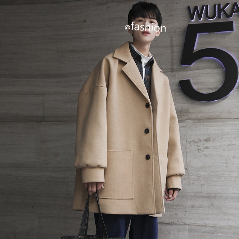 Woolen Coat Men'S Autumn New Hong Kong-Style Trendy Coat Men'S Handsome Loose Thickened Mid-Length Woolen Coat - Image 4