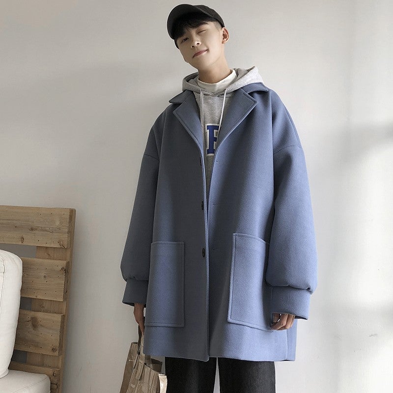 Woolen Coat Men'S Autumn New Hong Kong-Style Trendy Coat Men'S Handsome Loose Thickened Mid-Length Woolen Coat - Image 5