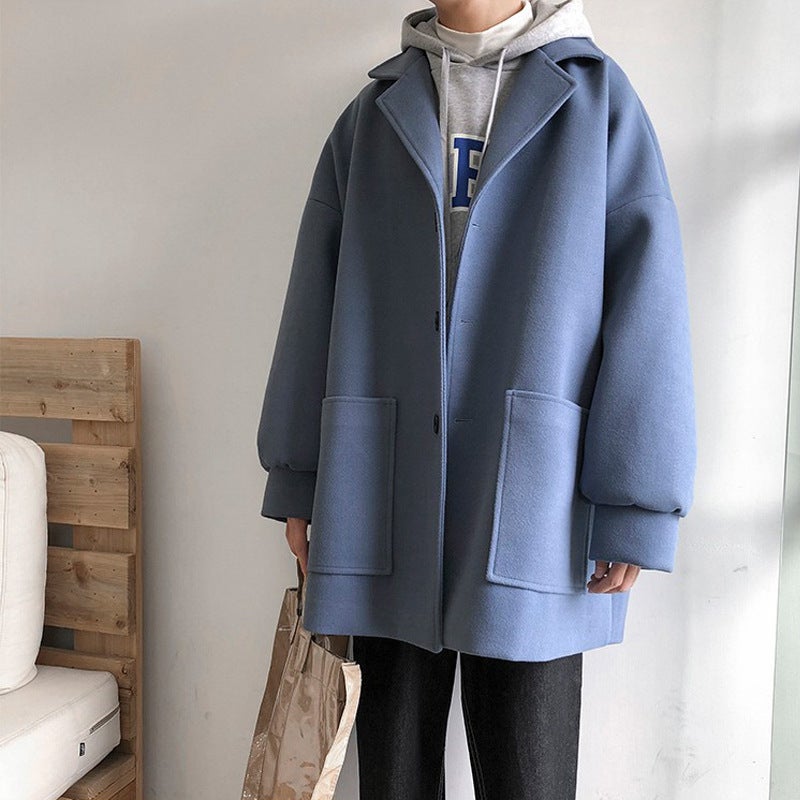 Woolen Coat Men'S Autumn New Hong Kong-Style Trendy Coat Men'S Handsome Loose Thickened Mid-Length Woolen Coat - Image 1