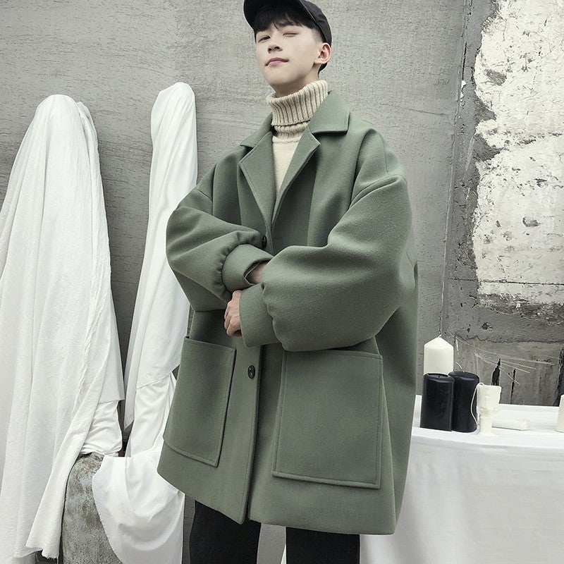 Woolen Coat Men'S Autumn New Hong Kong-Style Trendy Coat Men'S Handsome Loose Thickened Mid-Length Woolen Coat - Image 3