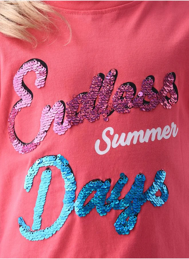 victor and jane Sequined Ruffled Sleeves T-Shirt by Styli