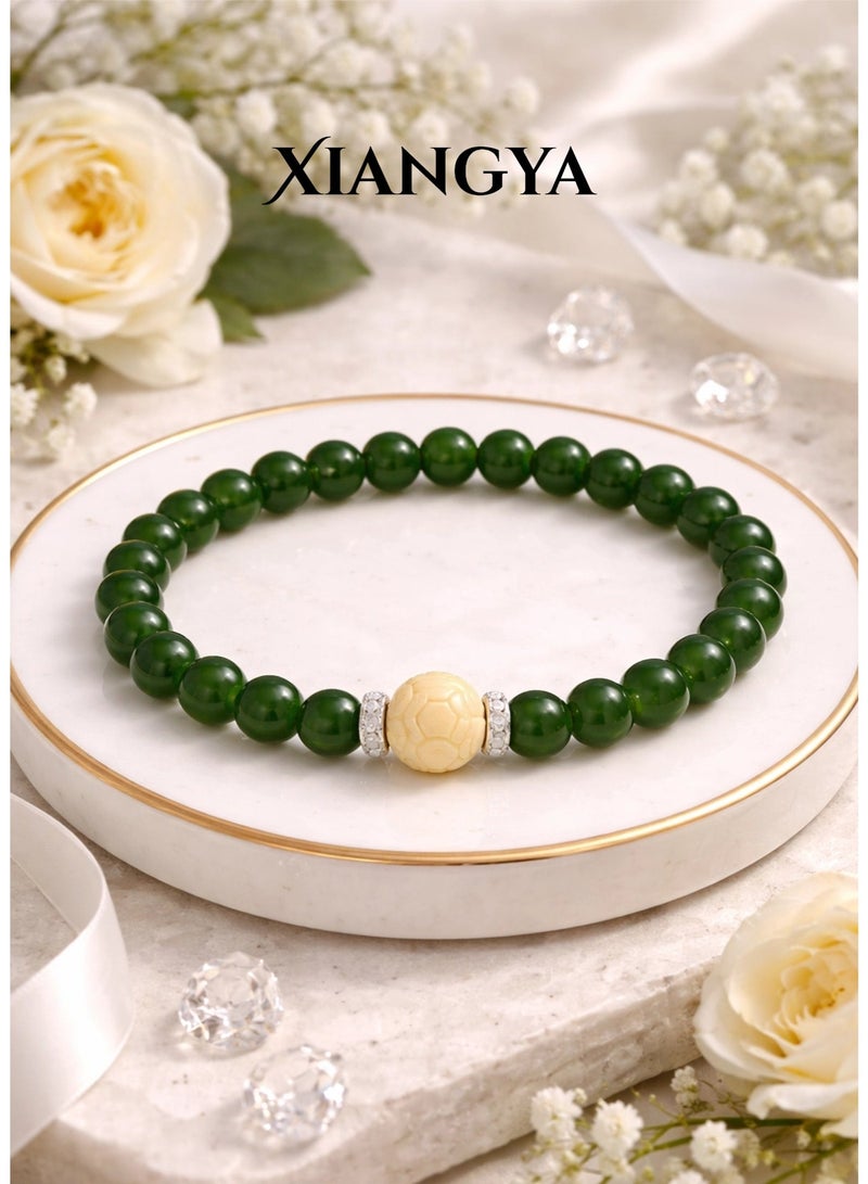 XIANGYA Green Jade Bracelet with Carved Lotus Bead – Natural Gemstone Beaded Jewelry Bracelet for Ladies - Image 1