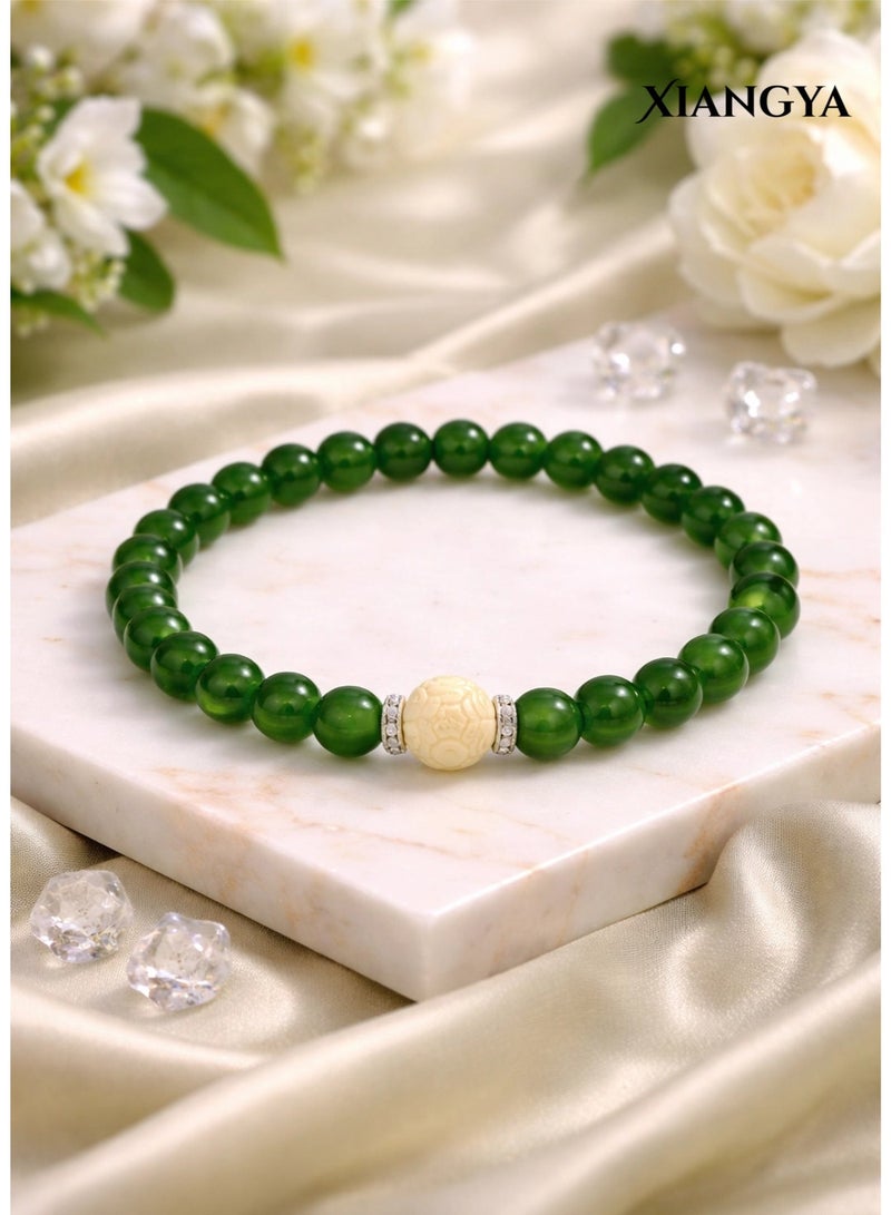 XIANGYA Green Jade Bracelet with Carved Lotus Bead – Natural Gemstone Beaded Jewelry Bracelet for Ladies - Image 3