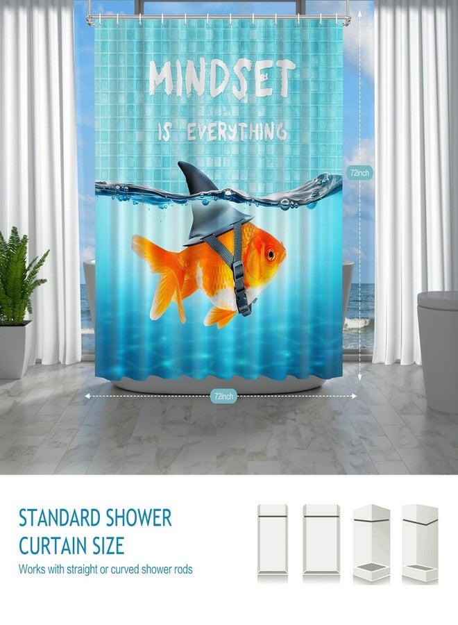 Vimorco Shower Curtain, Blue Shower Curtains for Bathroom Waterproof Quick-Dry Polyester Fabric, Bathroom Curtains Set, Bath Curtain Decor, 72''x 72'', Mindset is Everything, Goldfish - Image 2