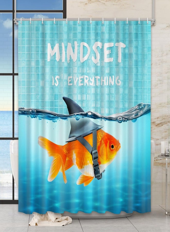 Vimorco Shower Curtain, Blue Shower Curtains for Bathroom Waterproof Quick-Dry Polyester Fabric, Bathroom Curtains Set, Bath Curtain Decor, 72''x 72'', Mindset is Everything, Goldfish - Image 1