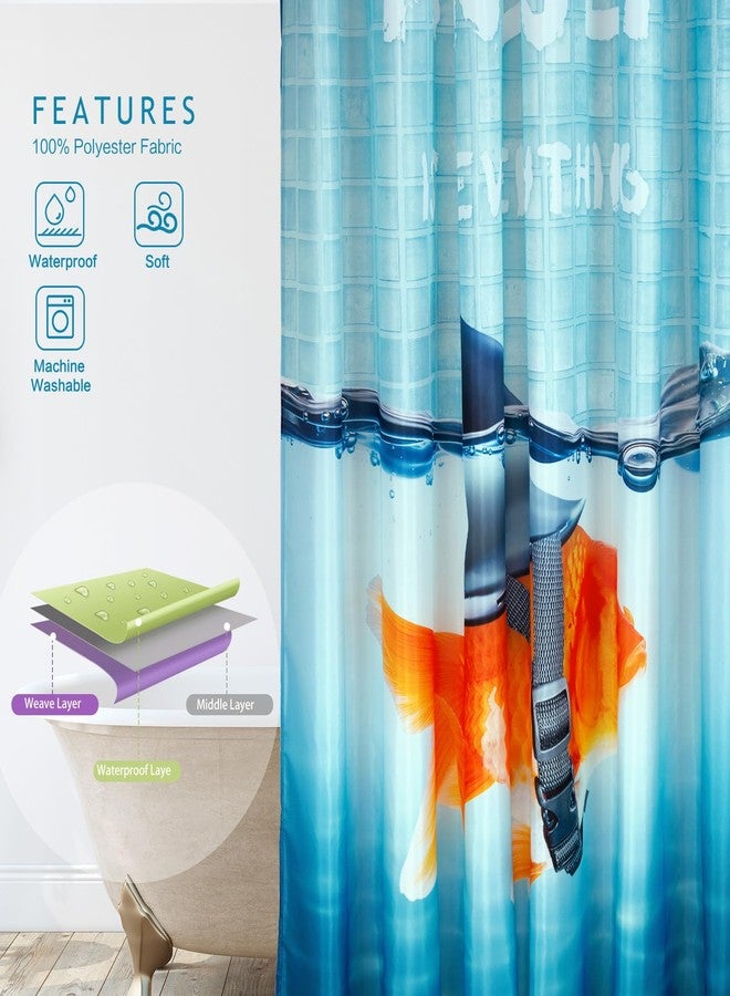 Vimorco Shower Curtain, Blue Shower Curtains for Bathroom Waterproof Quick-Dry Polyester Fabric, Bathroom Curtains Set, Bath Curtain Decor, 72''x 72'', Mindset is Everything, Goldfish - Image 3