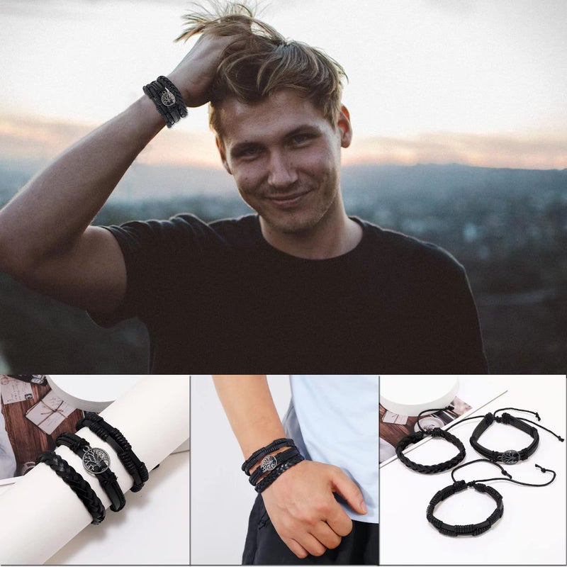 MOZAKA 36Pcs Braided Leather Bracelets for Men Women Handmade Wrap Woven Cuff Bracelets Wooden Beaded Bracelets Vintage Ethnic Tribal Wristbands Bracelet Set Adjustable - Image 5
