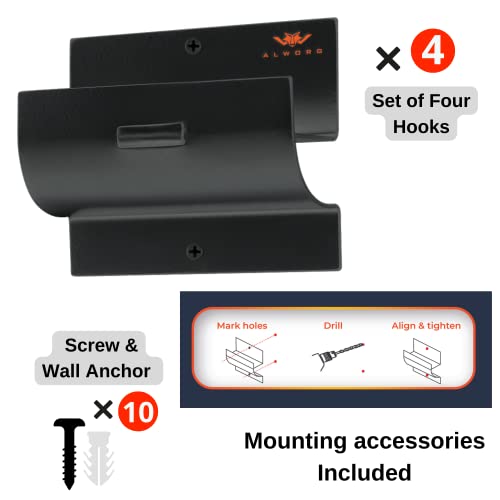ALWORG Ladder Hanger set of 4 For Garage Wall - Black Heavy Duty Utility Hook For Wall Mount Ladder Storage. Versatile Tool Holder To Maximize Space In Garden, Shed, Workshop, Hang Wheelbarrow, Folding Chair - Image 3