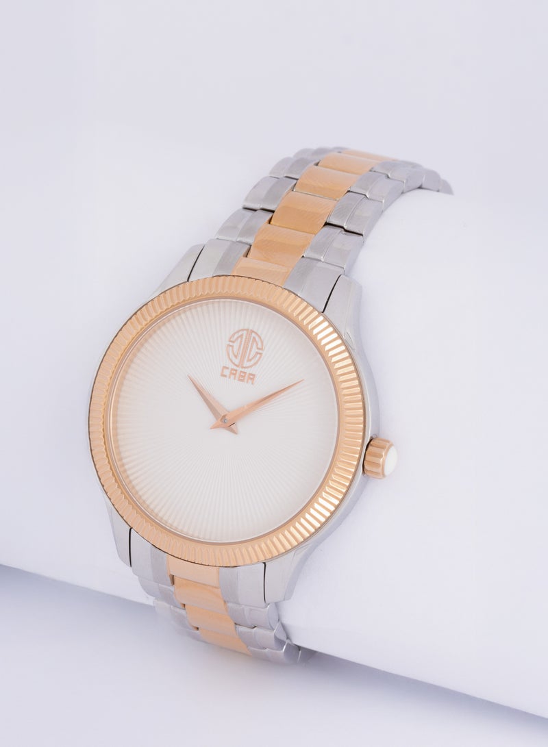 CABA Men's Watch, Elegant Design, Without Numbers, White Dial, Water Resistant And Rust Resistant, Stainless Steel, Silver&Copper- 3106885M-3 - Image 1