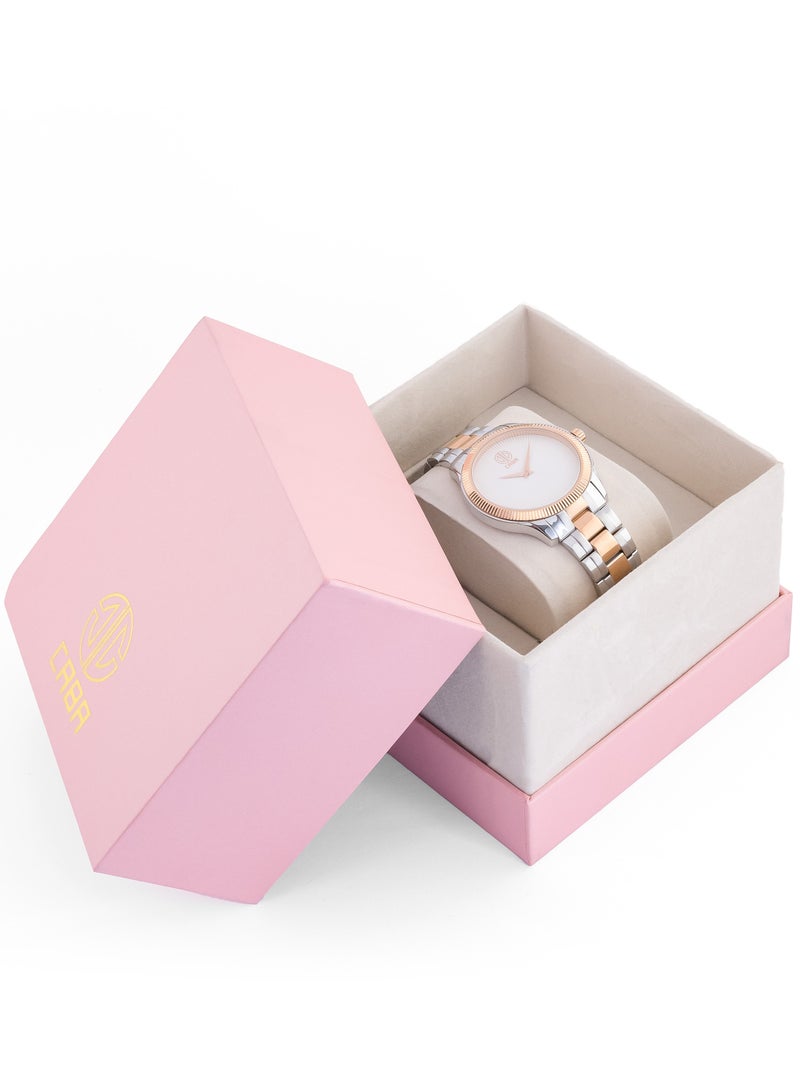 CABA Men's Watch, Elegant Design, Without Numbers, White Dial, Water Resistant And Rust Resistant, Stainless Steel, Silver&Copper- 3106885M-3 - Image 2