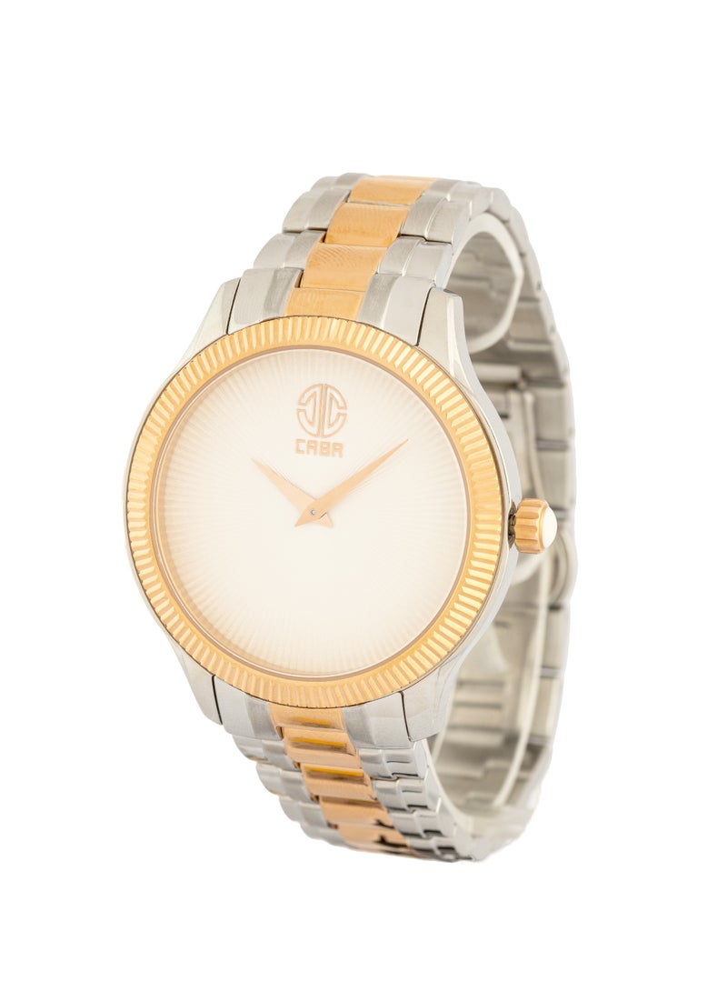 CABA Men's Watch, Elegant Design, Without Numbers, White Dial, Water Resistant And Rust Resistant, Stainless Steel, Silver&Copper- 3106885M-3 - Image 3