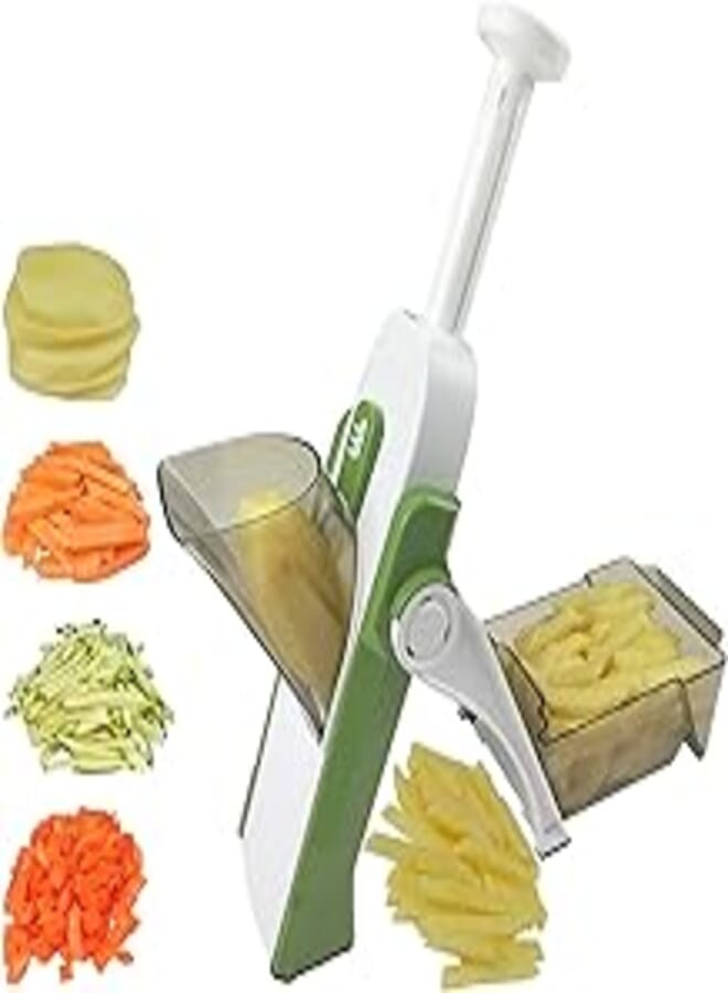 Vegetable Cutter, Swift Multifunctional Vegetable Slicer with Stainless Steel Blades, Manual Food Cutter for Chef and Household (Green)