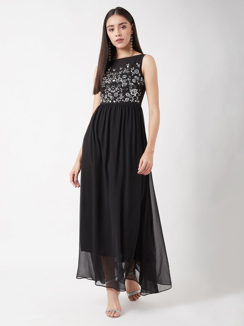 Miss Chase Women's Boat Neck Sleeveless Solid Embellished Maxi Dress (Plus Size) (MCAW19D08-45-62-07, Black, 2XL) - Image 3