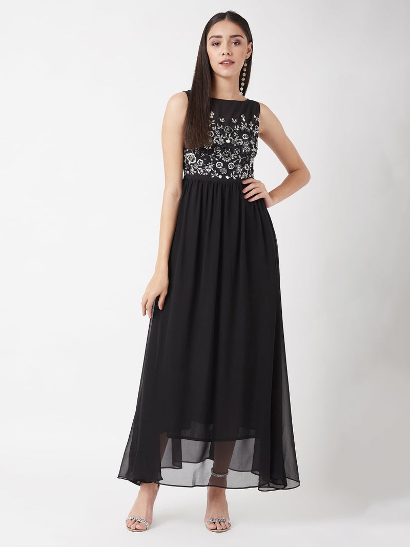 Miss Chase Women's Boat Neck Sleeveless Solid Embellished Maxi Dress (Plus Size) (MCAW19D08-45-62-07, Black, 2XL) - Image 2