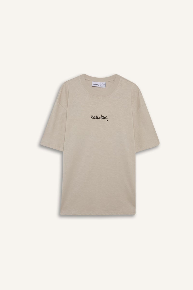 DeFacto Beige Man Comfort Fit Keith Haring Licensed Crew Neck Printed T Shirt Casual - Image 5