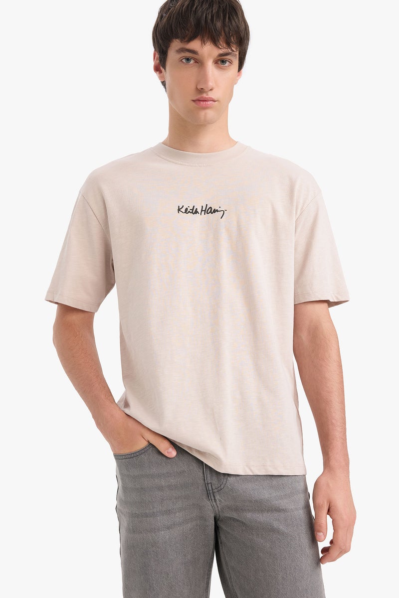 DeFacto Beige Man Comfort Fit Keith Haring Licensed Crew Neck Printed T Shirt Casual - Image 4
