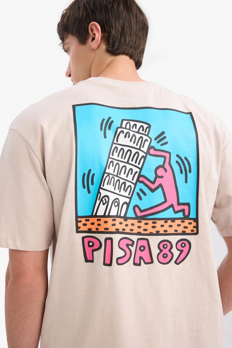 DeFacto Beige Man Comfort Fit Keith Haring Licensed Crew Neck Printed T Shirt Casual - Image 1