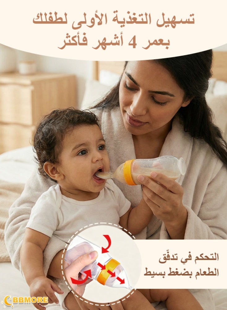 BBMORE 2Packs 90ml Baby Dispensing Spoon, Silicone Baby Food Feeder with Suction Base and Cleaning Brush–Leak-Proof Squeeze Spoon for Puree & Solids, One-Hand Feeding, Travel-Friendly for Infants & Toddlers（Blue & Green) - Image 2