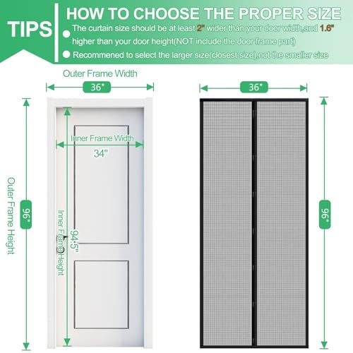 RELIANCER Fiberglass Magnetic Door Screen,Fit Door Size 34"x94.5",Auto Close Screen Door Mesh w/Magnets,Patio Doorway Net Screens,Self-Closing Doors Cover,Anti Mosquito Doorway Curtain,Mesh Partition - Image 2