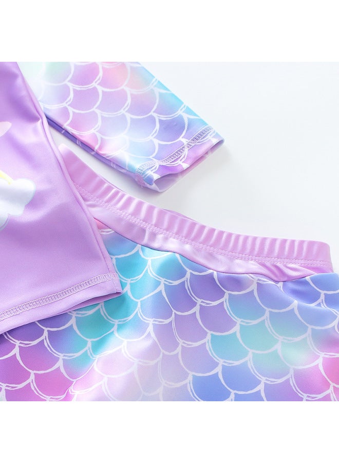 Children's Swimsuit Girls Split Two-piece Long Sleeve Swimsuit Mermaid Children's Clothing Swimsuit Wholesale-Color:light Purple-NT11556 (swimsuit Cap Goggles)- - Image 5