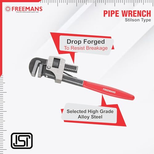 FREEMANS 10-Inch Stillson Type Pipe Wrench with Induction Hardened Teeth and Dip Painted Handle - 250mm Ideal for || Construction || Heavy-Duty Applications for Industrial & Professional Use - Image 2