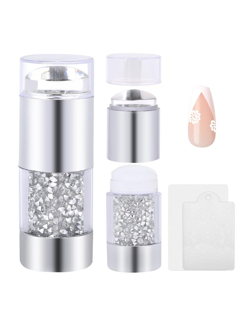 Captaintech in 1 French Nail Stamper Set Silver French Tip Nail Stamp Tool Set Nail Stamp Kit 2 Pc Dual Silicone Head Nail Art Stamper with 2 Pcs Scraper for DIY Nail Decor Manicure Tools Nail Art Tools - Image 1