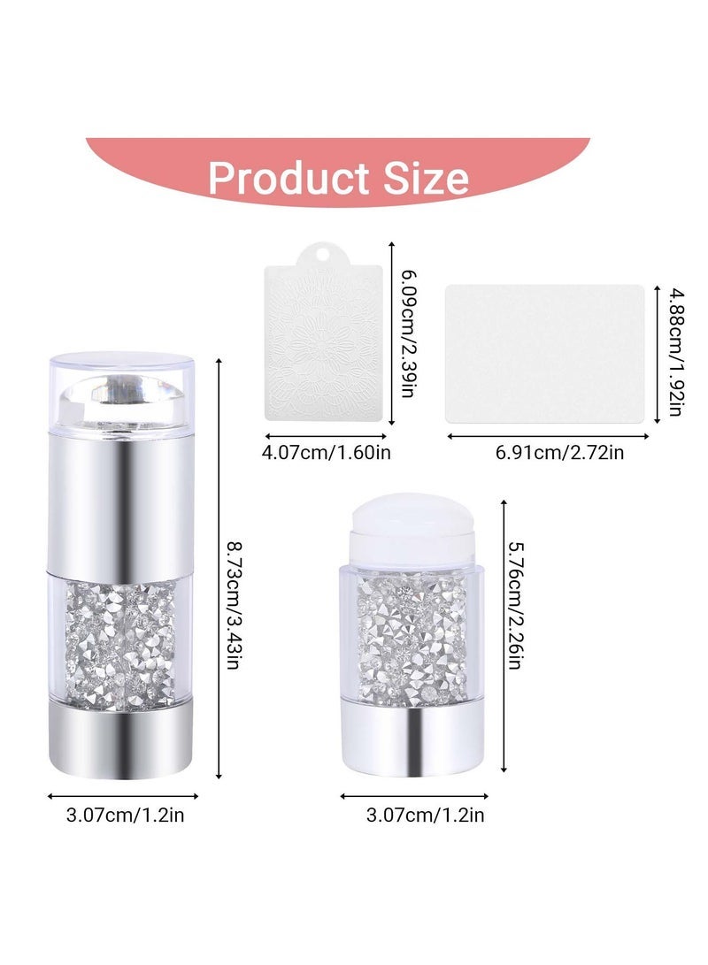 Captaintech in 1 French Nail Stamper Set Silver French Tip Nail Stamp Tool Set Nail Stamp Kit 2 Pc Dual Silicone Head Nail Art Stamper with 2 Pcs Scraper for DIY Nail Decor Manicure Tools Nail Art Tools - Image 2