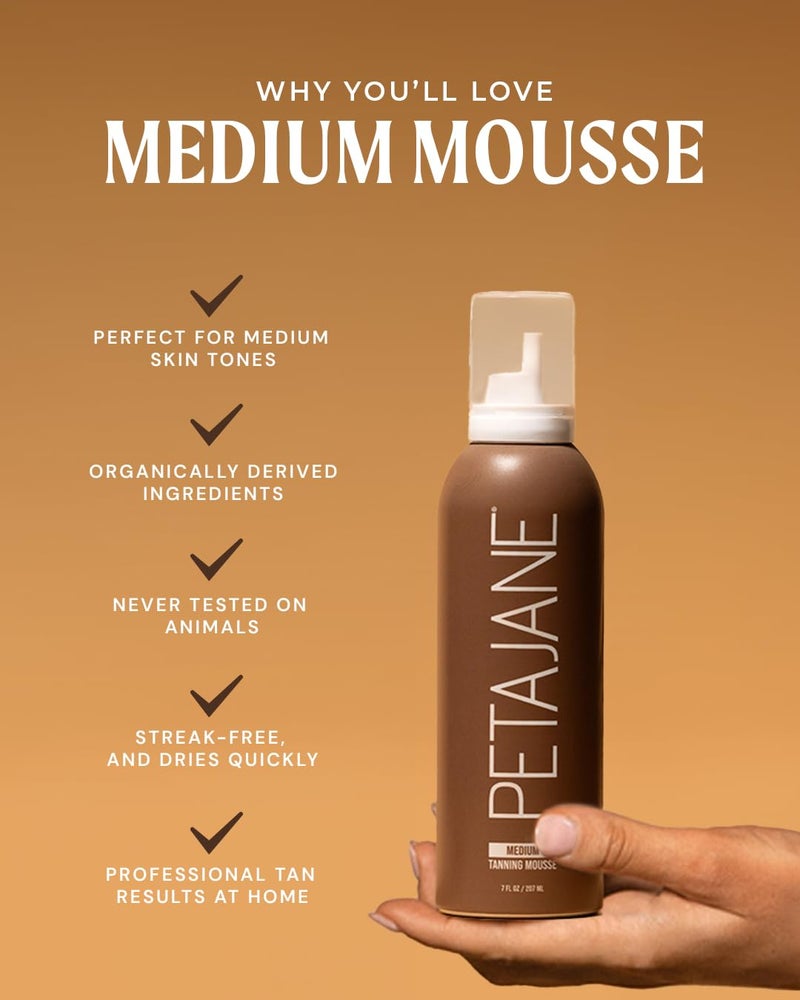 Peta Jane Medium Tanning Mousse 7oz - Sunless Self-Tanner for a Natural, Streak-Free, Organically Derived, Lightweight & Fast Absorbing, Non-Sticky, For All Skin Types, Vegan & Cruelty-Free - Image 2