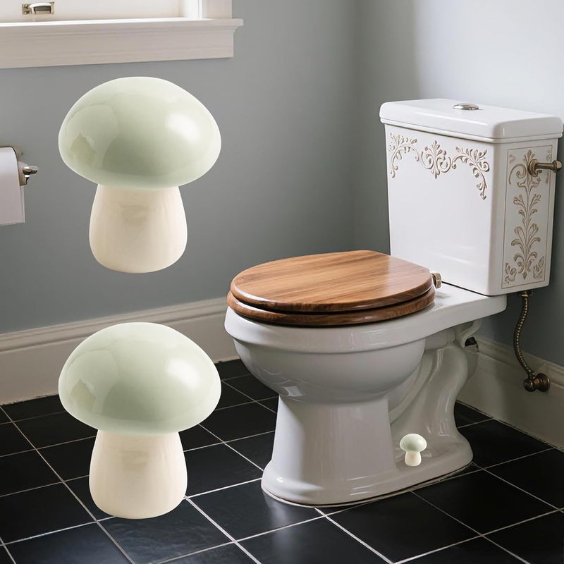 BEUNAIZER Ceramic Toilet Bolt Covers Decorative, Toilet Screw Cover Caps, Toilet Caps for Bottom of Toilet, Cute Mushroom Toilet Bolt Caps, Set of 2 Toilet Bowl Bolt Covers Floor, Bathroom Decor (Green) - Image 1